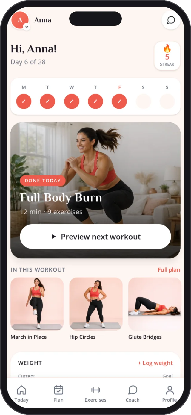 Calistra app Today screen with the daily workout and streak
